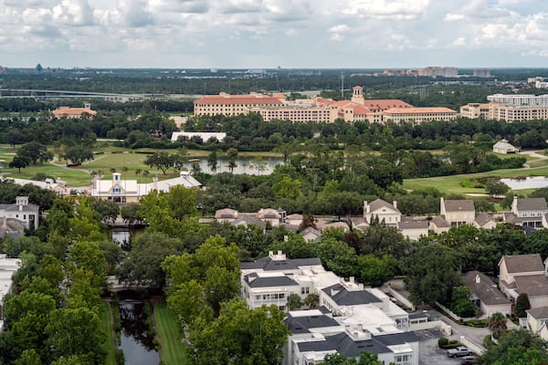 Aerial image of Celebration Florida and Hospital, USA. July 3, 2025.