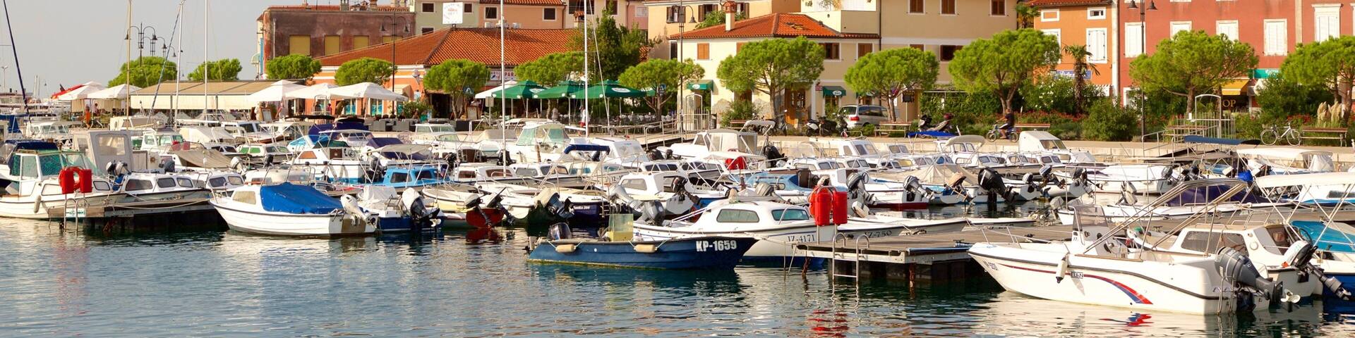 Izola Marina which includes a marina, boating and a coastal town
