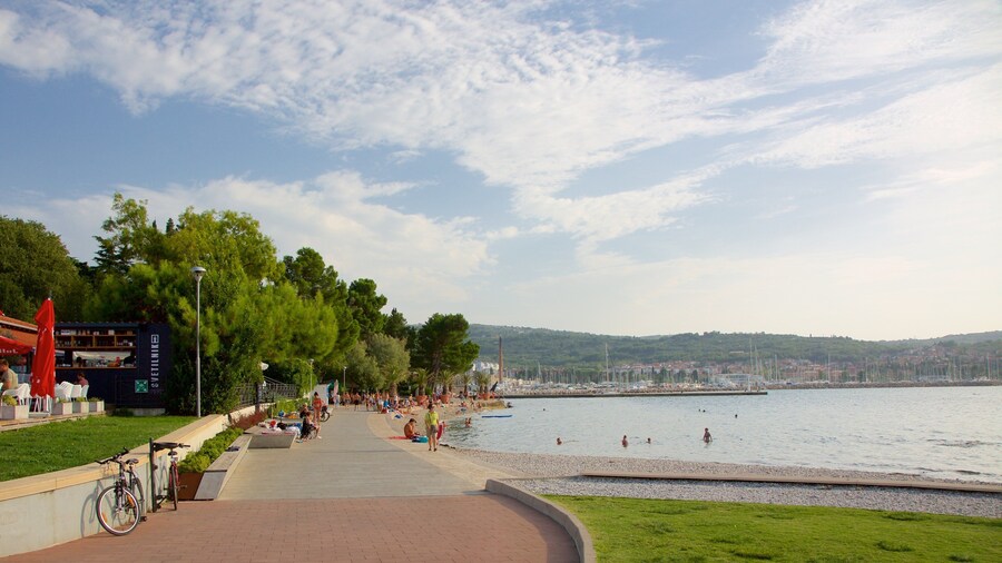Parque del Faro mostrando natación, vistas generales de la costa y una ciudad costera