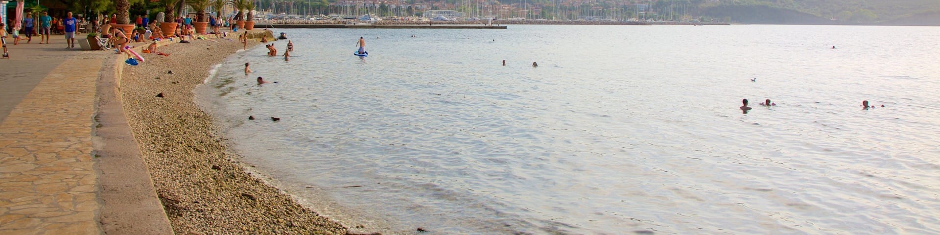 Lighthouse Park which includes a coastal town, swimming and a pebble beach