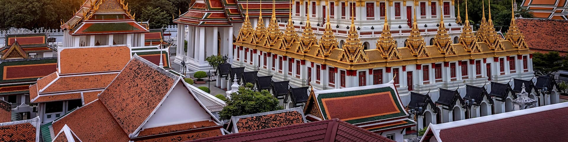 PAT86F Bangkok Thailand. Wat Ratchanatdaram and Loha Prasat Metal Castle in the twilight time, Landmark of Bangkok Thailand. The metal castle.