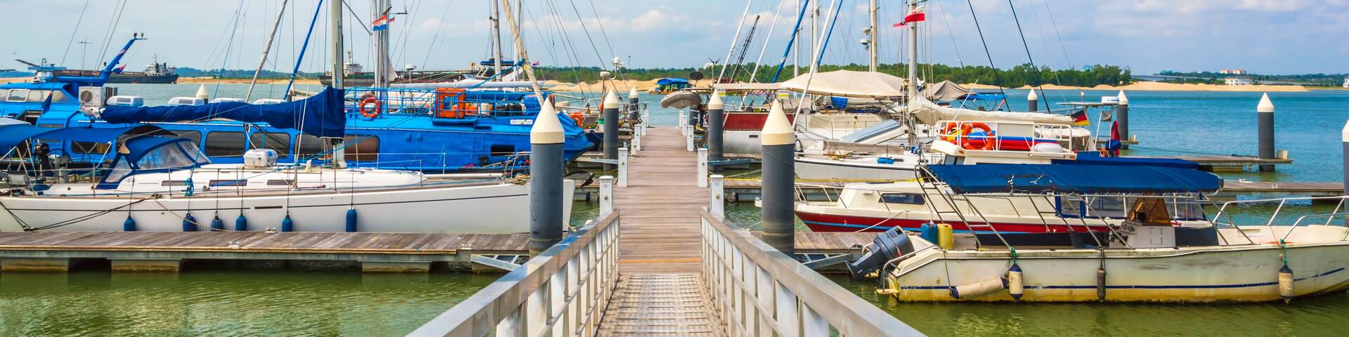 Yachts and boats in Danga Bay marina of Johor, Malaysia