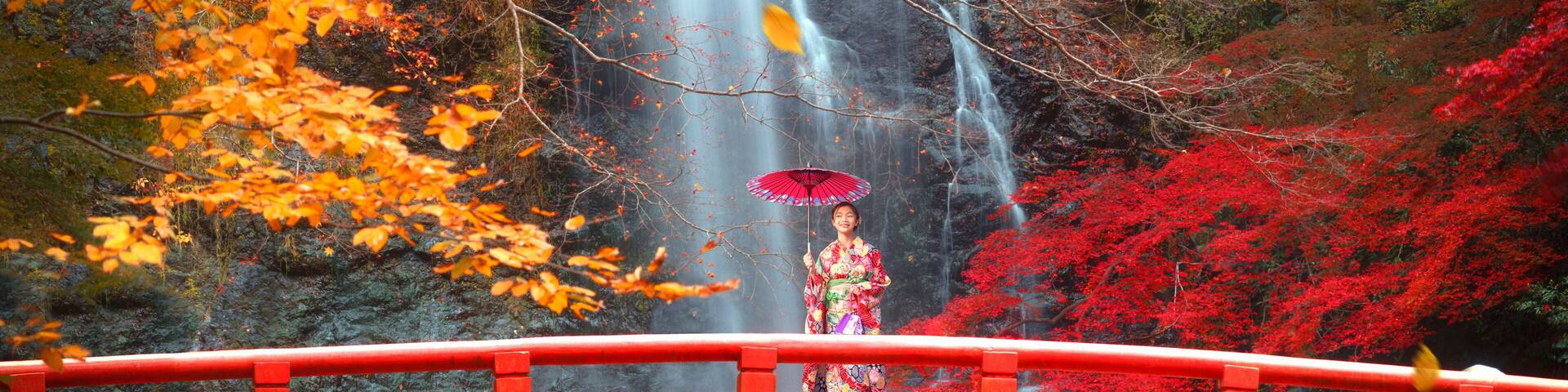 the red bridge in minoh waterfall