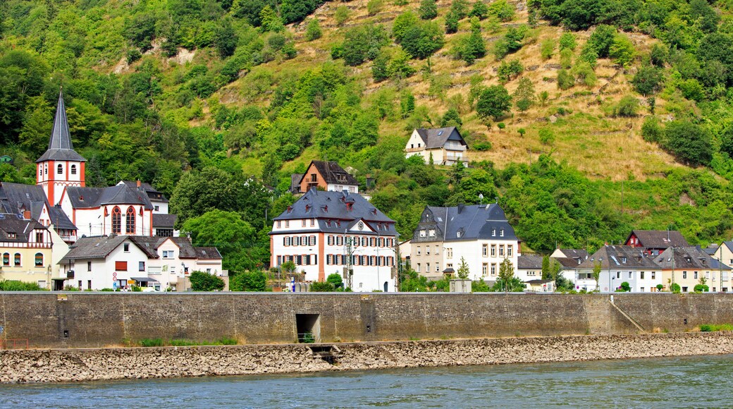 Hirzenach, Germany. A small pretty village on the edge of the River Rhine. Located within the Middle Gorge which is a UNESCO world Heritage Site