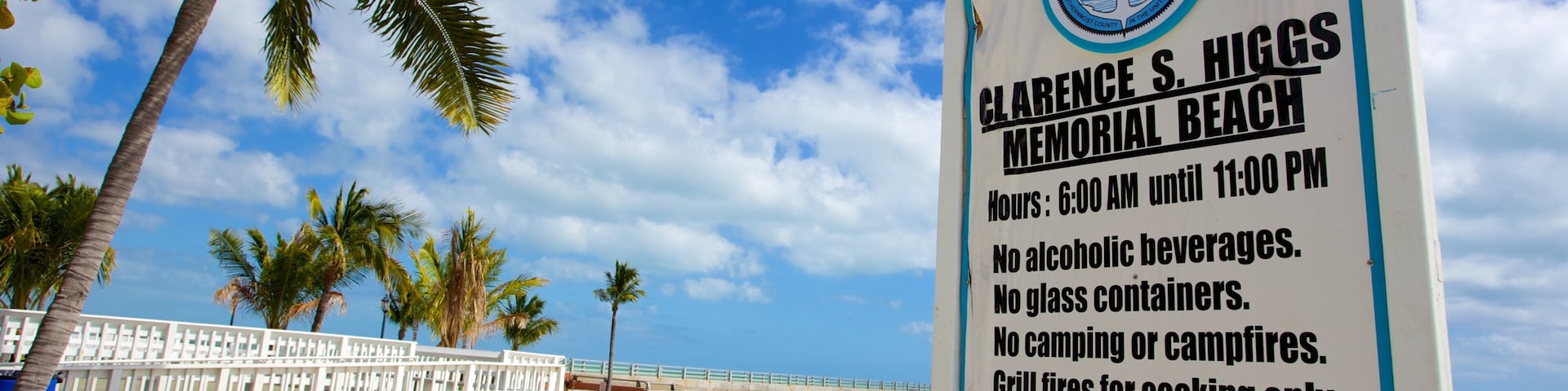 Playa de Higgs mostrando una playa de arena y señalización