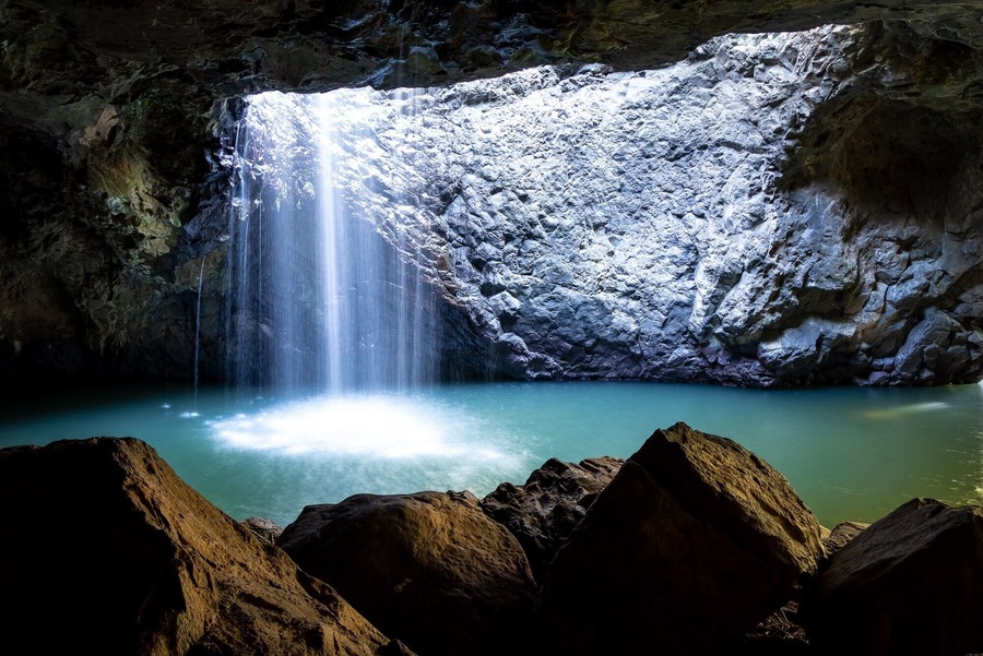 Popular little walking track down to the glow worm caves and the little waterfall that flows into them