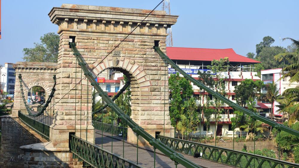 Punalur, Kerala, India - March 1, 2019: Suspension Bridge