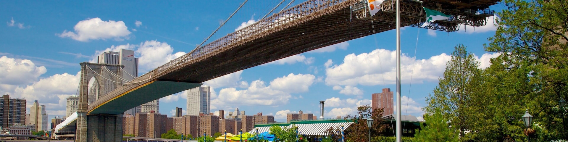 Brooklyn Bridge Park featuring a river or creek, a city and skyline