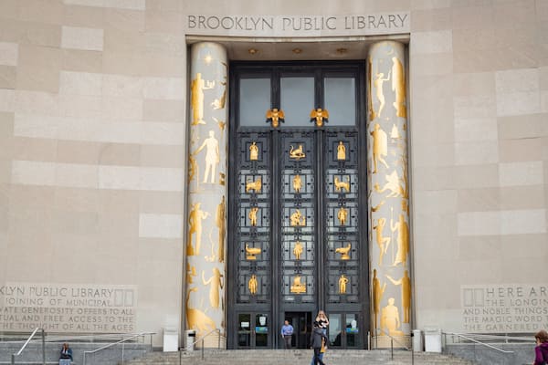 Brooklyn Public Library showing signage and an administrative buidling