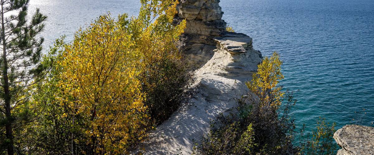 Miners Castle rock formation along Lake Superior in the fall, at Pictured Rocks National Lakeshore Michigan