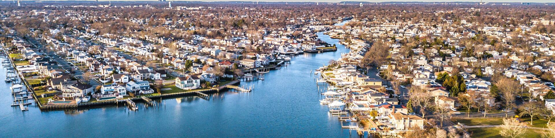 Aerial South Shore Long Island During Sunset