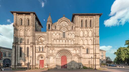 Eglise Abbatiale Sainte-Croix timelapse hyperlapse in Bordeaux, France, Romanesque Catholic church