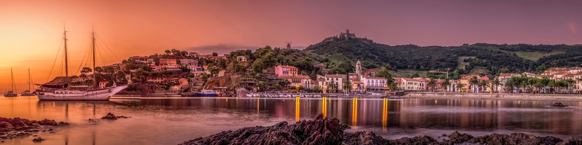 Sunrise In The Beach Port D'avall In The Charming Town Of Collioure In The South Of France. French Catalan Coast. Mediterranean