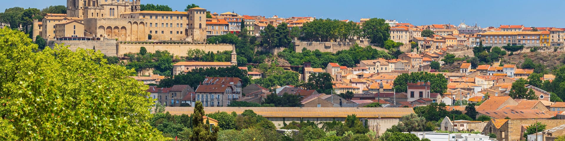 A historic cityscape with a prominent cathedral and surrounding residential buildings.