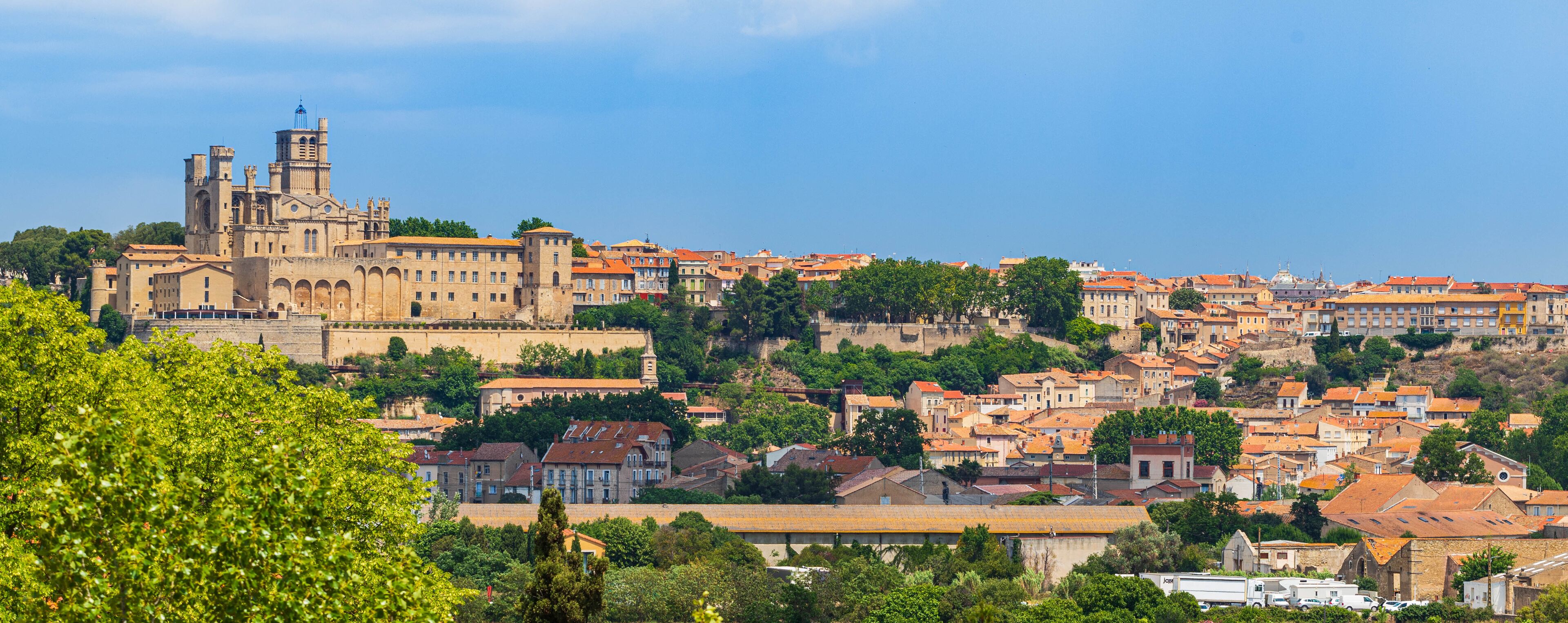A historic cityscape with a prominent cathedral and surrounding residential buildings.