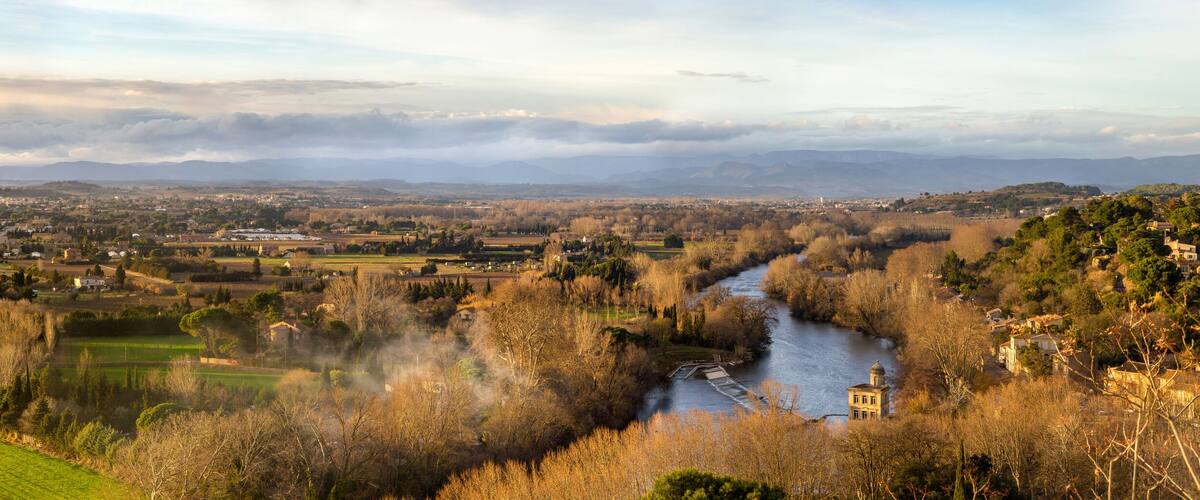 View from Béziers to the river Orb - France