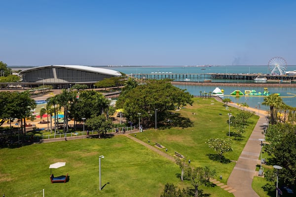 Darwin Waterfront showing a garden, landscape views and a bay or harbor