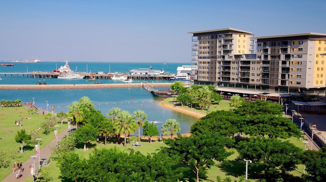 Darwin Waterfront which includes a coastal town and a park