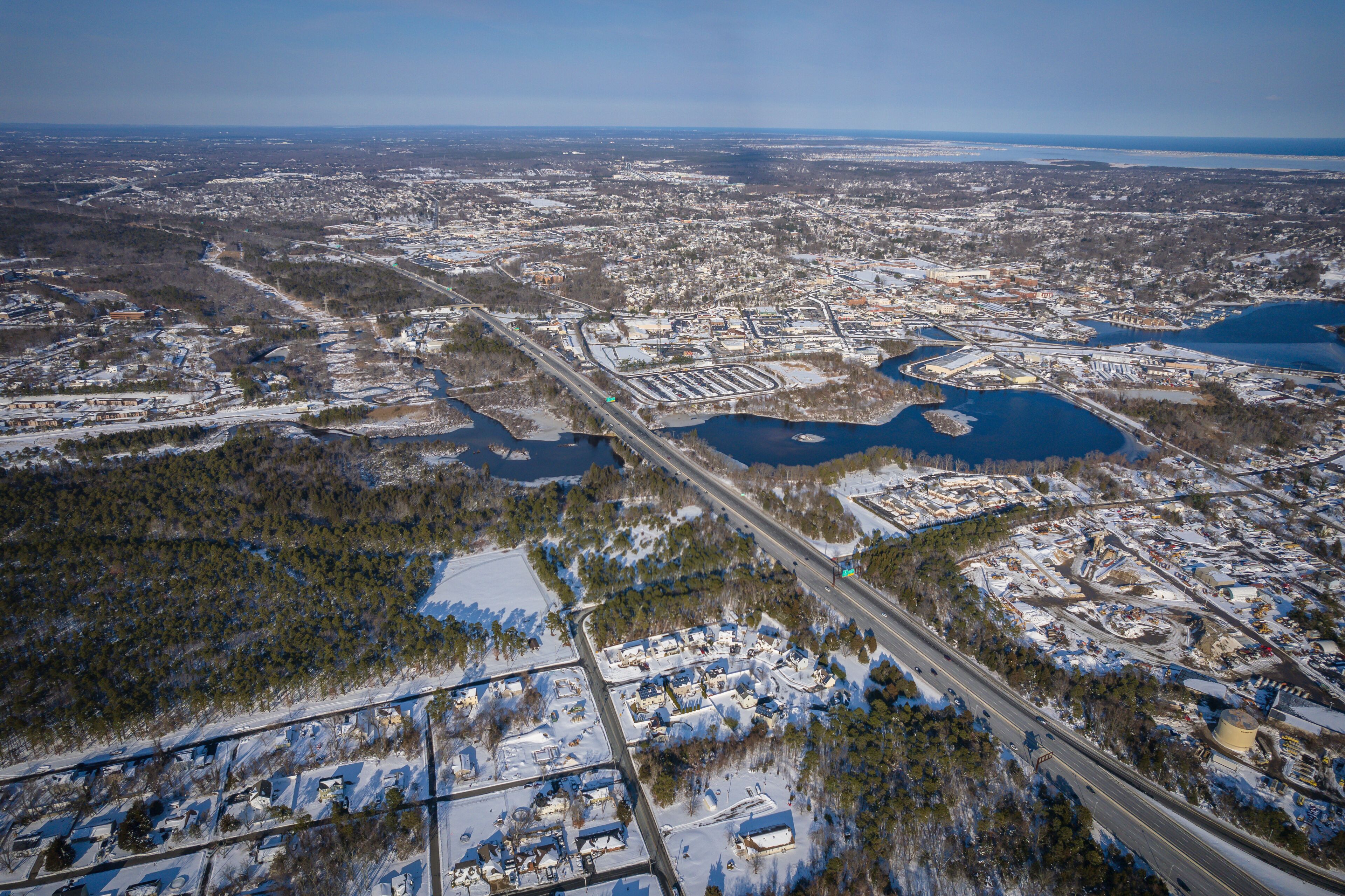 Aerial Drone of Toms River in the Winter