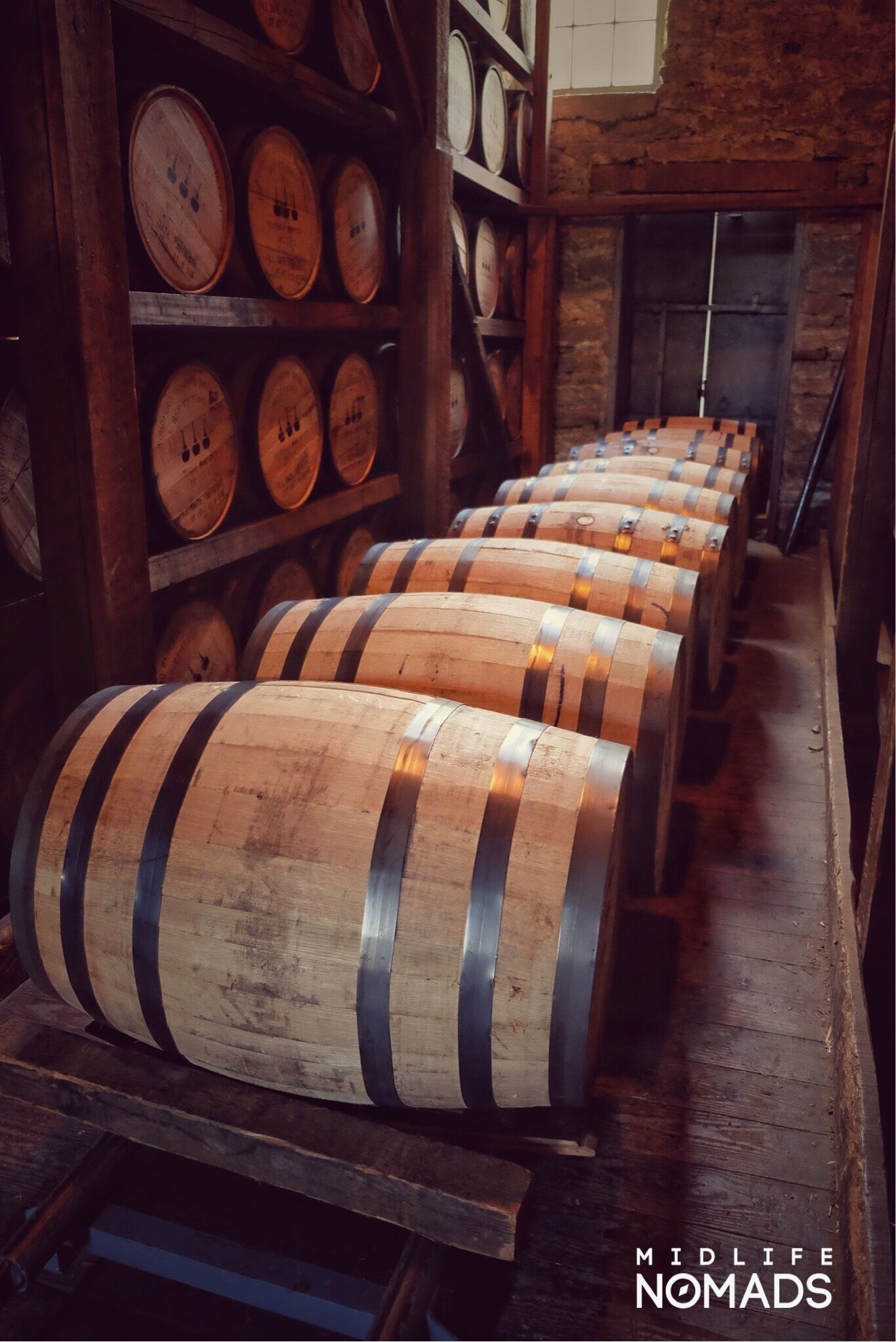 It is an amazing statistic that over 95% of the Bourbon made in the world comes from Kentucky. Having been a long time devotee I felt it only fitting that I visit a few distilleries and learn more about how it is made and of course sample maybe one or ten. We really enjoyed the Woodford Reserve tour it was well run and very educational with the bonus of only costing $14 US each. 
The old stone barrel warehouse had a smell that was totally unique and very hard to describe. When you breathed in through your mouth you could literally taste the bourbon in the air from the hundreds of oak barrels full of the slowly ageing liquor. The tasting was very informative and showed how pairing the different Bourbon's with different foods change its taste and flavour.