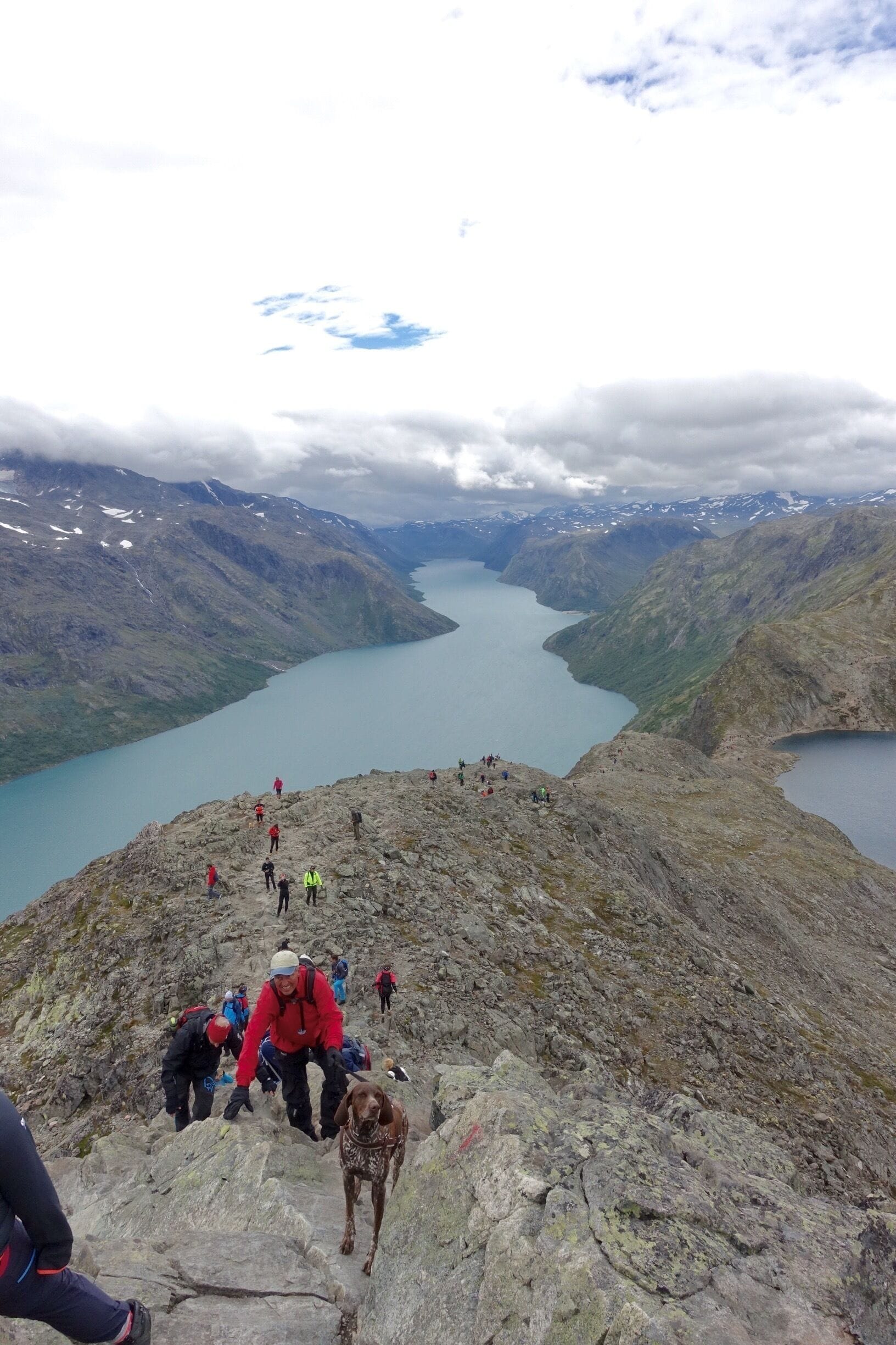 The walk over Besseggen is one of the most popular mountain hikes in Norway.