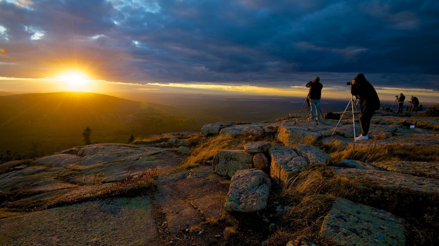 Cadillac Mountain which includes mountains, a sunset and landscape views