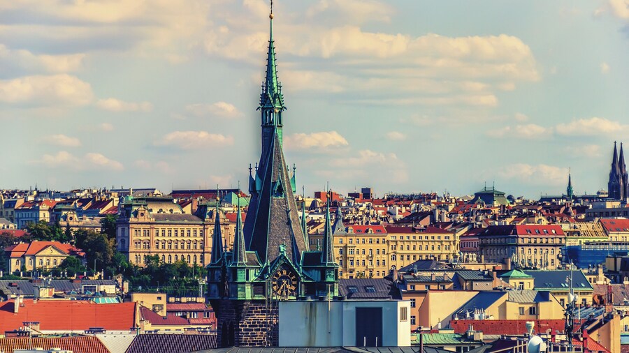 Jindrisska Tower of Prague, Czech Republic, aerial view