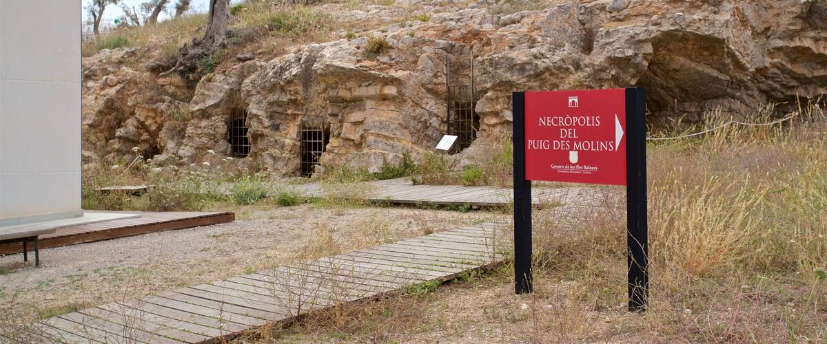 Necropolis del Puig des Molins featuring signage