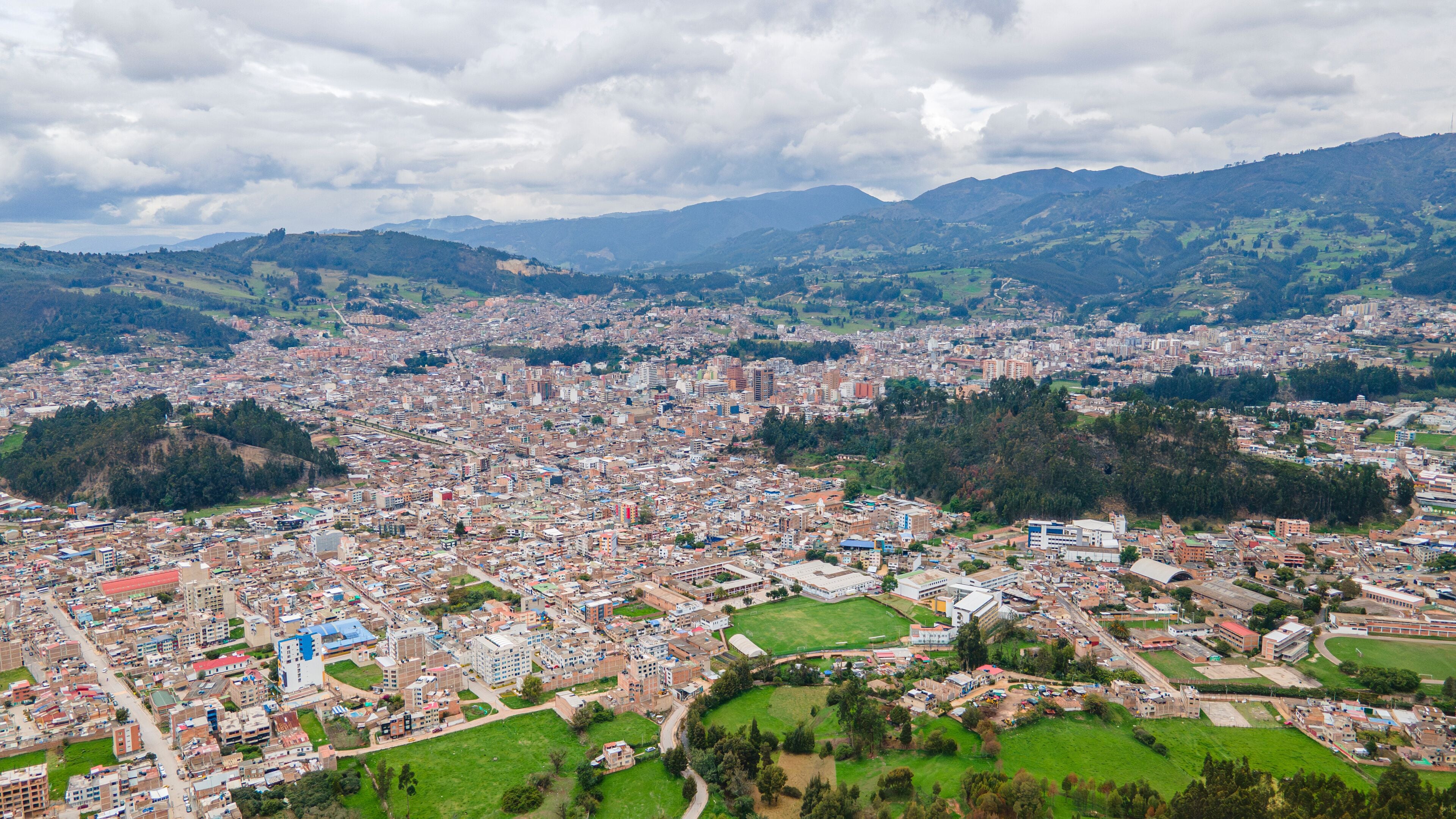 Aerial View of Sogamoso City, Boyaca, Colombia - Colonial Architecture and Historical Urban Landscape