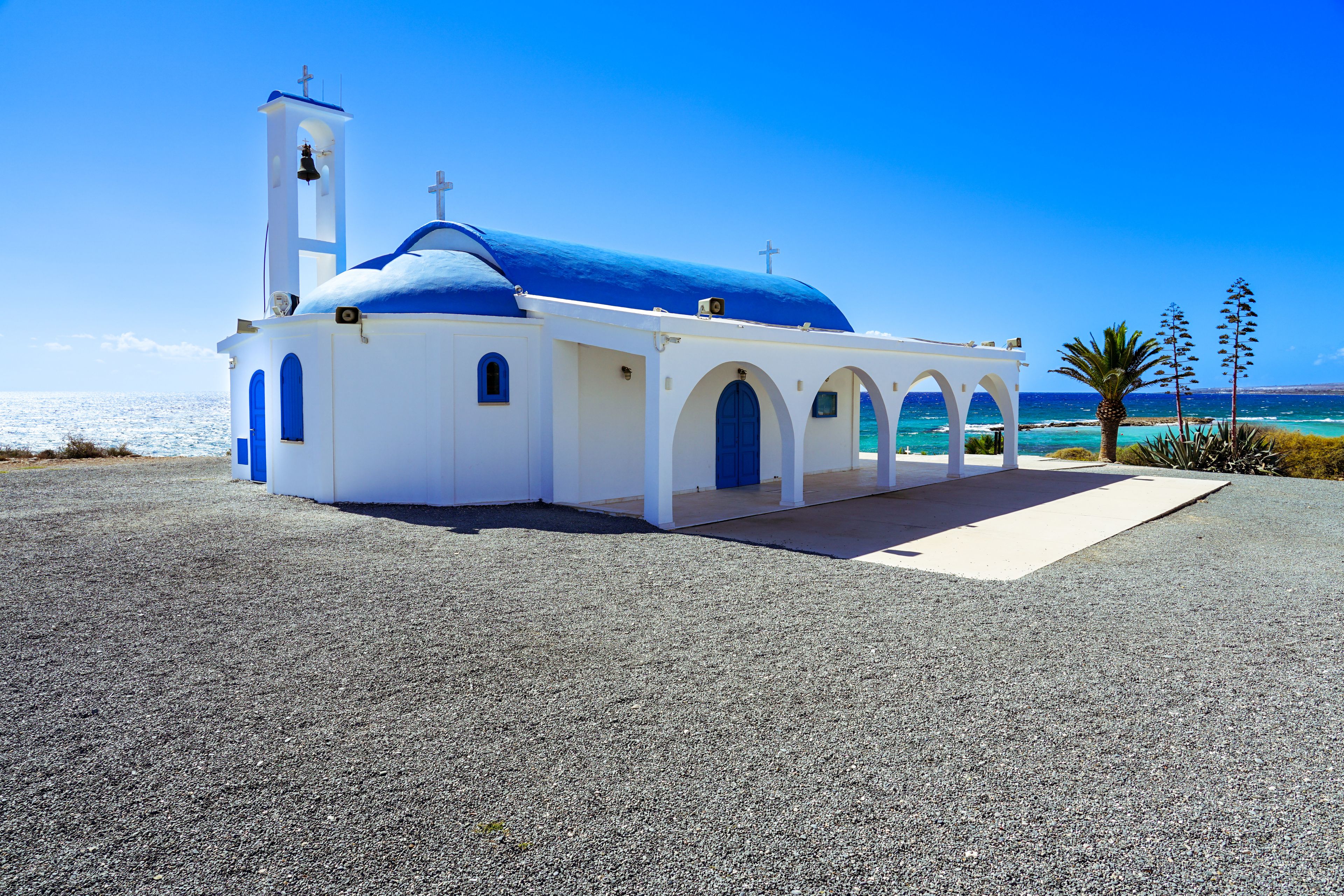 Ayia Thekla Church located at the turquoise waters of the Mediterranean Sea in Ayia Napa, Cyprus