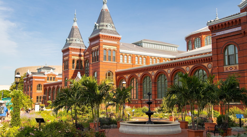 Arts and Industries Building which includes a fountain, a park and heritage architecture