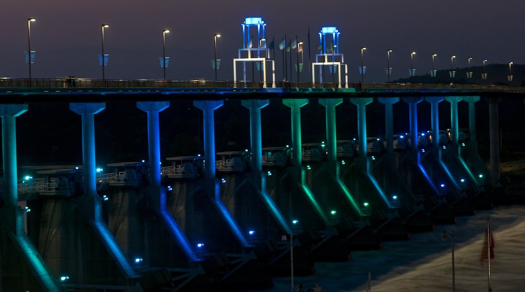 Big Dam Bridge featuring a bridge and night scenes