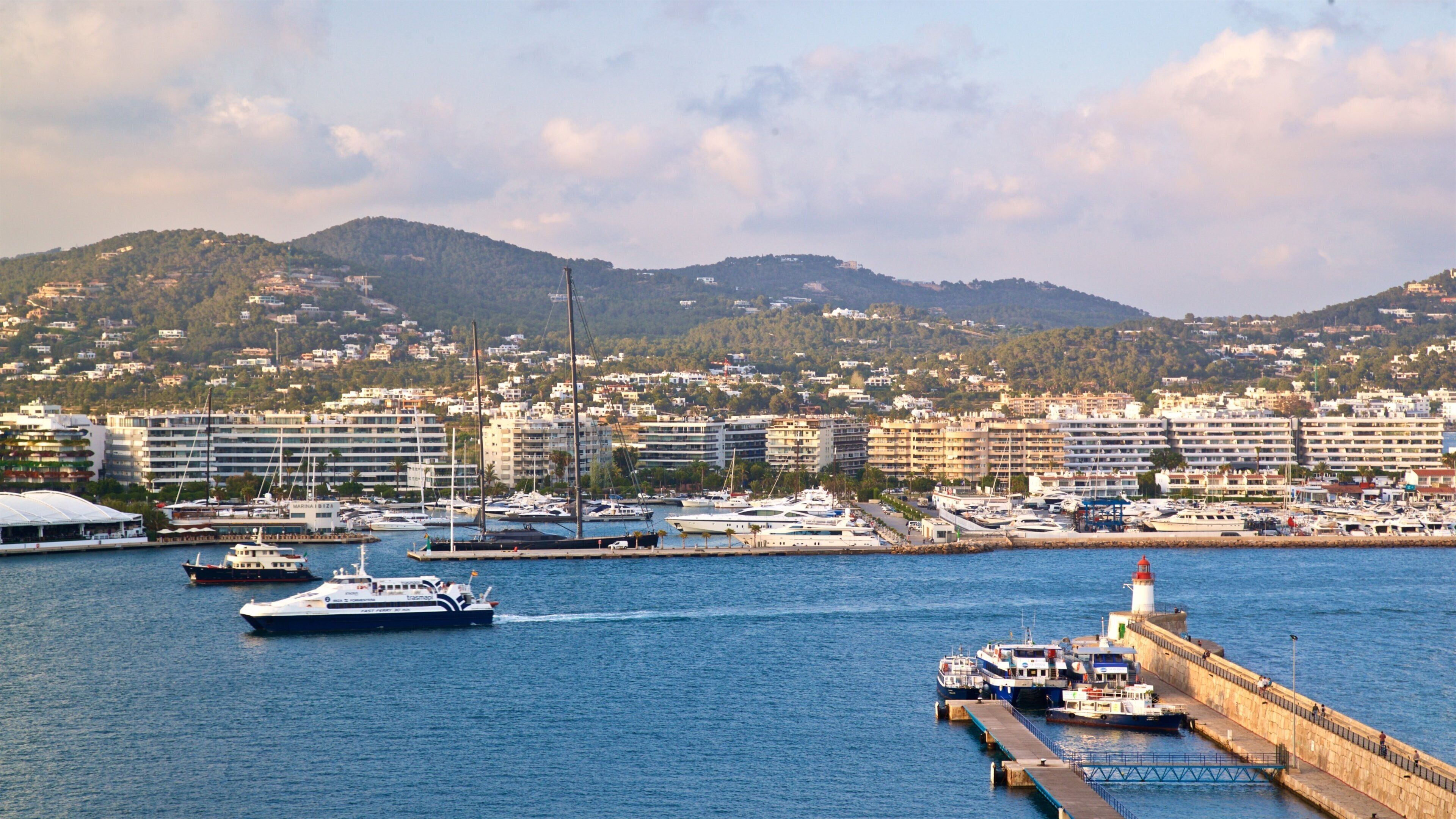Ibiza Castle which includes cruising, a coastal town and a bay or harbor