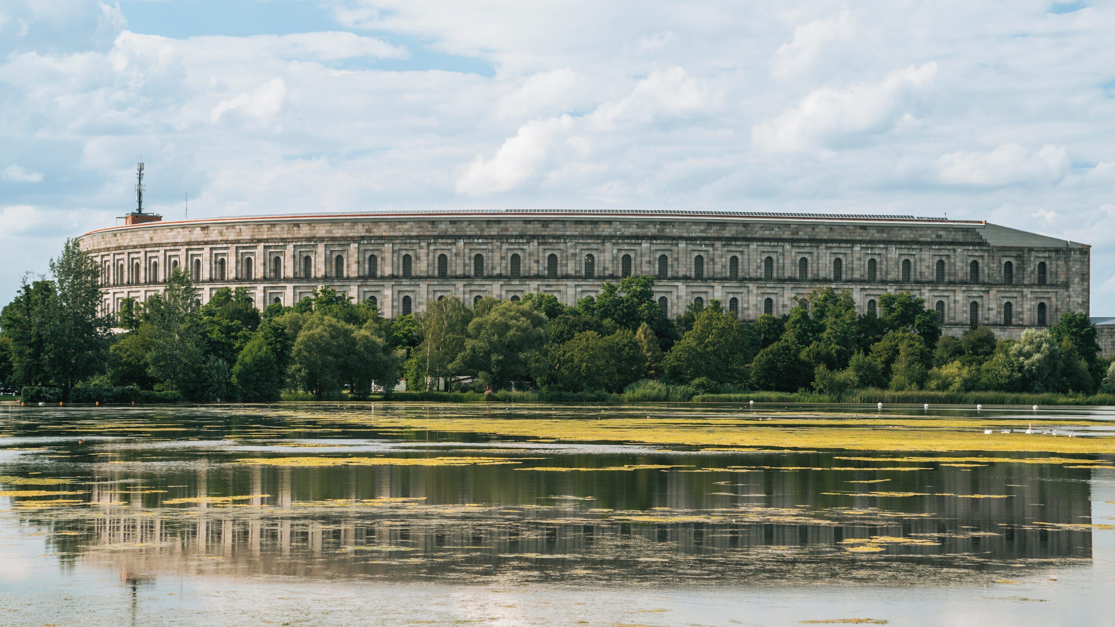 Reichsparteitagsgelaende at Dutzendteich in Nuremberg, Bavaria, showcasing historical architecture and natural beauty