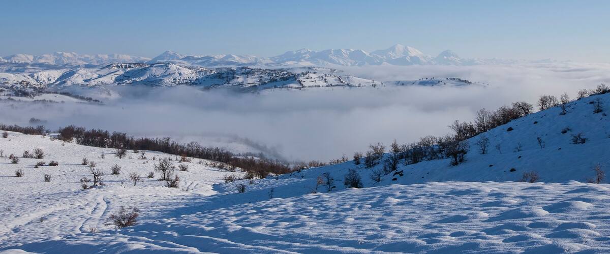 a winter landscape in the eastern province of Tuncelli in Turkey.