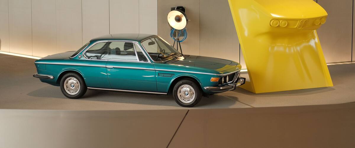 Munchen, Germany - 04 20 2024: Retro sedan car in the automotive museum