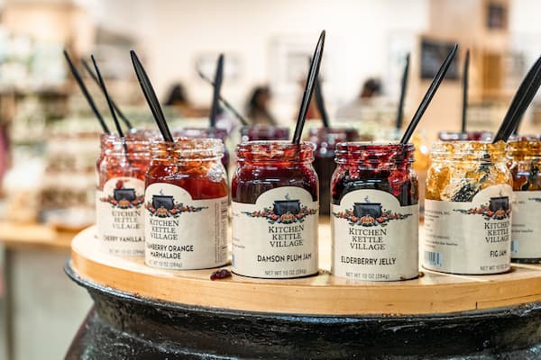 Kitchen Kettle Village showing food, interior views and signage