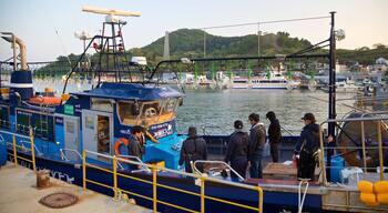 Gujora Beach showing a bay or harbor as well as a small group of people