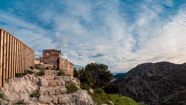 Ocaive's castle in the peak of the mountain, in Pedreguer, Comunidad Valenciana (Spain).