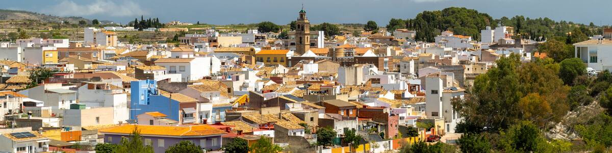 Landscape with Gata de Gorgos town on background, on a sunny day