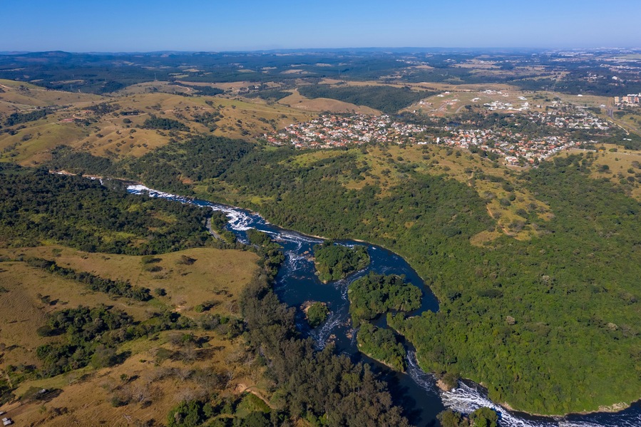 Tiete river seen from the top in Itu, Sao Paulo, Brazil