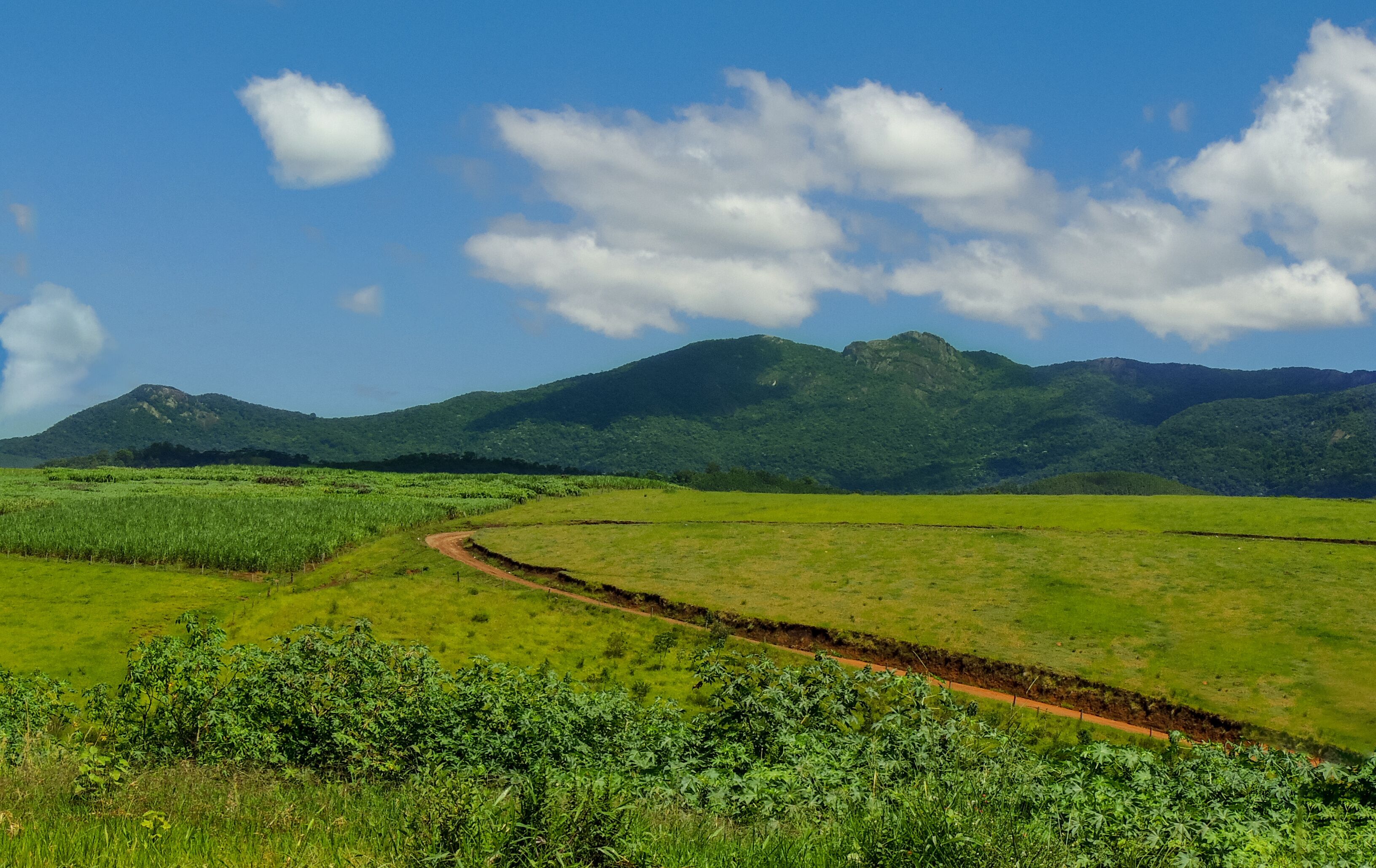 Beautiful mountain view of a touristic spot located in Brazil  in the small city of Joanopolis. Brazilian rural landscape of a mountain range that resembles a giant lying down.