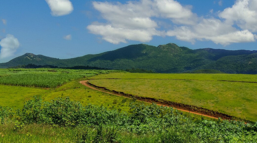 Beautiful mountain view of a touristic spot located in Brazil in the small city of Joanopolis. Brazilian rural landscape of a mountain range that resembles a giant lying down.