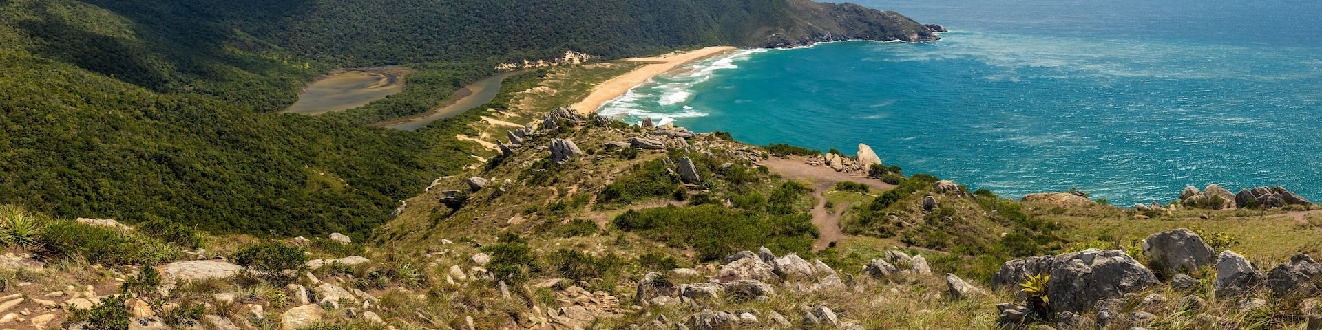 Panorama of Beach, forest and rocks in the wild Lagoinha do Leste beach