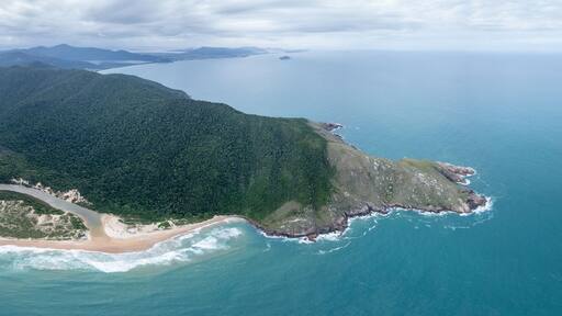 Aerial panorama of the beach of Lagoinha do Leste on the south of the island of Santa Catarina, Florianopolis, Brazil