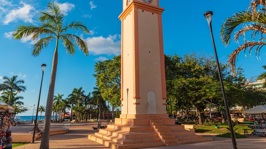 View of Cozumel tower in Central square, Quintana Roo, Mexico