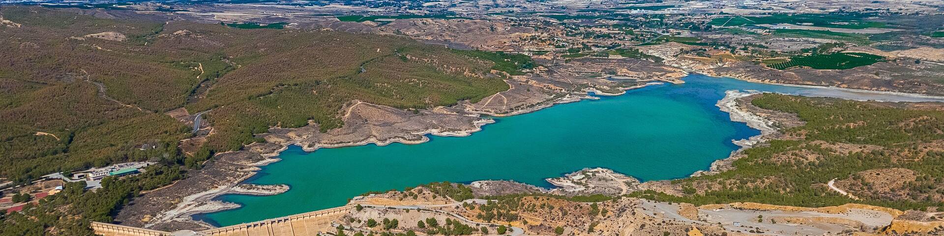 Aerial view of the Santomera reservoir, Murcia Region, Spain