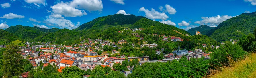 Aerial view of Slovenian town Idrija