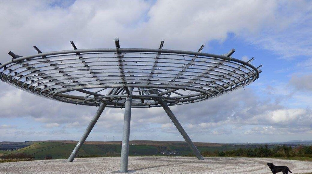 Another East Lancs Panopticon. This reminds me of a spaceship....and does actually light up at night. Views of Rossendale. We walked up from the Whitaker Museum and park in Rawtenstall, following the Shoe Trail. #stunningstructures