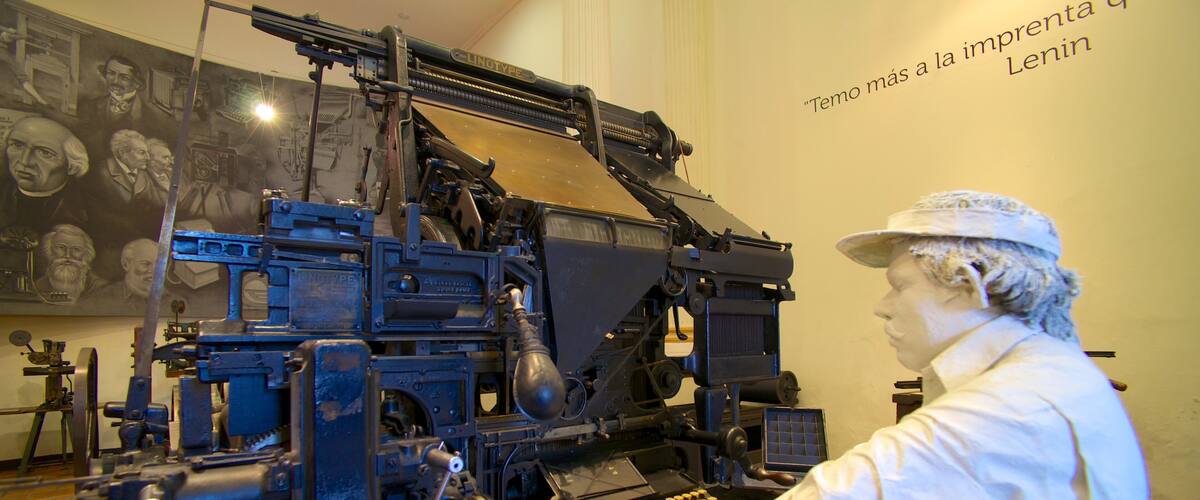 Museo del Periodismo y las Artes Graficas showing interior views and a statue or sculpture